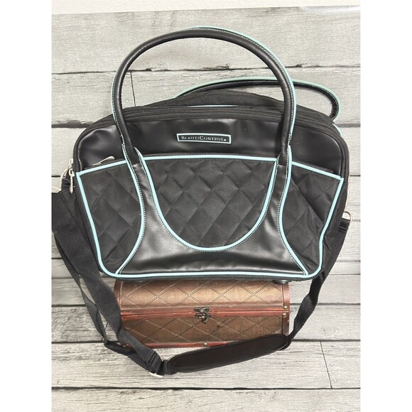 Large Black And Teal Beauticontrol Makeup Tote Travel Multipocket Case Bag - Picture 1 of 3
